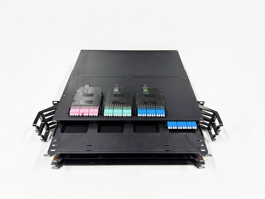 kupować Wysoka gęstość 2U 19 Inch 144 Core dla MPO do LC MTP Unload Slide Panel Fiber Optic Patch MPO Rack Data Center Solution produkcja online