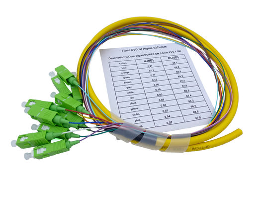 kupować 12 rdzeni FTTH Pigtail światłowodowy SC APC G652D PVC 900um 1,5 m żółty produkcja online