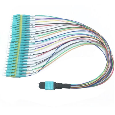 Kabel wiązki przewodów MPO 12 włókien fanout LC PC kolorowe pigtaile MM OM3 MM 8F 12F 24F LSZH MPO MTP Patchcord światłowodowy