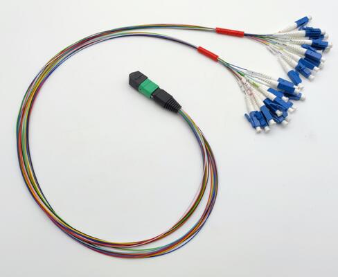 Kabel wiązki przewodów MPO 12 włókien fanout LC PC kolorowe pigtaile MM OM3 MM 8F 12F 24F LSZH MPO MTP Patchcord światłowodowy